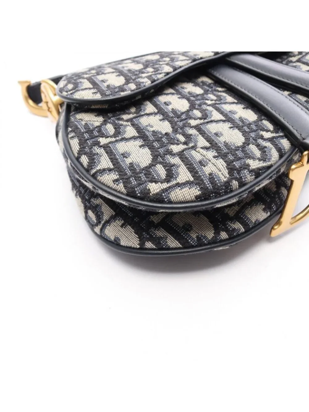 Dior Handbag Saddle Oblique Navy Canvas Leather Bag Mini